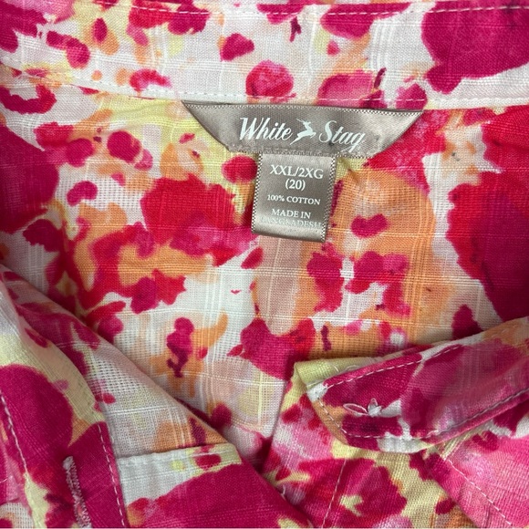 White Stag Women XXL Shirt Pink White Yellow Floral Long Sleeve Roll Tab Cotton - Picture 6 of 6